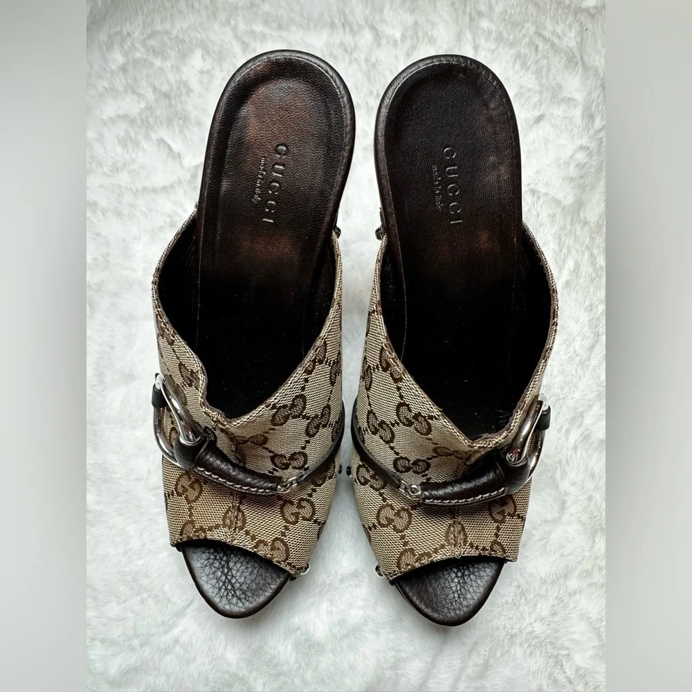Gucci Women's Brown Monogram Mules - Picture 3 of 17